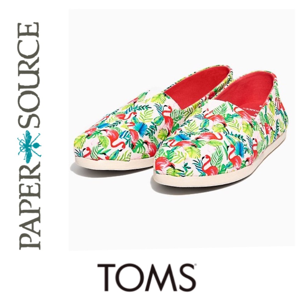 New Toms x Paper Source Flamingo Print Alpargata Slip On Size 8 Limited Edition